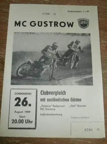 Speedway Güstrow 26.08.1989 , Bydgoszcz , Gorzow , Programm , Rennprogramm !!!