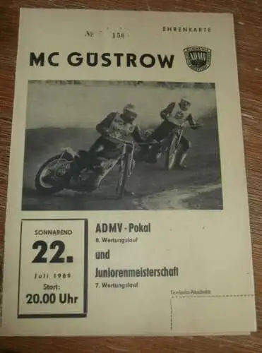 Speedway Güstrow 22.07.1989 , ADMV-Pokal , Junioren , Programm , Rennprogramm !!!