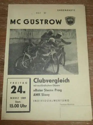 Speedway Güstrow 24.03.1989 , Prag , Slany , Programm , Rennprogramm !!!