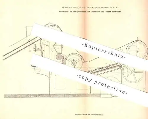 original Patent - Richard Kitson , Lowell , Massachusetts , USA , 1879 , Schlagmaschine für Baumwolle , Faser , Garn !!