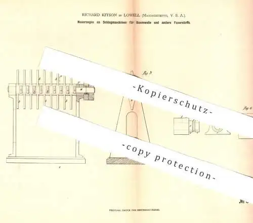 original Patent - Richard Kitson , Lowell , Massachusetts , USA , 1879 , Schlagmaschine für Baumwolle , Faser , Garn !!