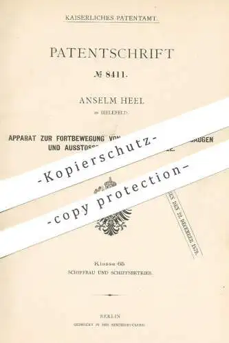 original Patent - Anselm Heel , Bielefeld , 1879 , Fortbewegung der Schiffe durch Ansaugen & Ausstoßen einer Wassersäule