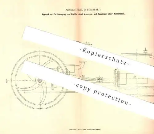 original Patent - Anselm Heel , Bielefeld , 1879 , Fortbewegung der Schiffe durch Ansaugen & Ausstoßen einer Wassersäule