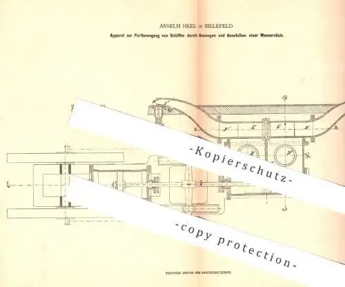 original Patent - Anselm Heel , Bielefeld , 1879 , Fortbewegung der Schiffe durch Ansaugen & Ausstoßen einer Wassersäule