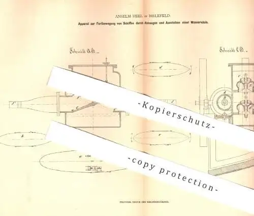 original Patent - Anselm Heel , Bielefeld , 1879 , Fortbewegung der Schiffe durch Ansaugen & Ausstoßen einer Wassersäule