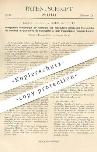 original Patent - Jacob Engels , Kalk / Deutz / Köln , 1880 , Sprengstoff mit Nitroglycerin | Zündstoff , Waffe !!