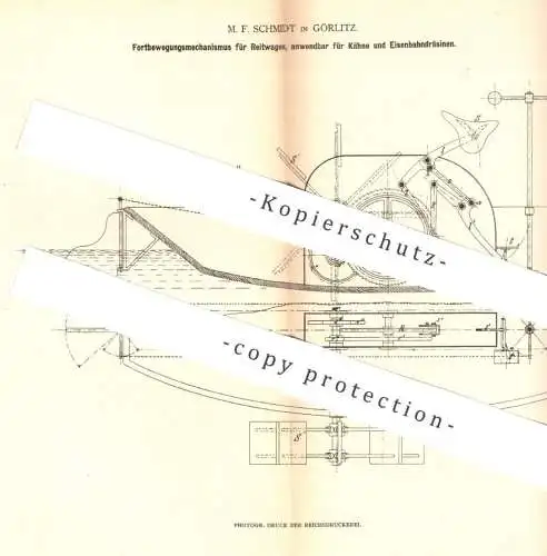 original Patent - M. F. Schmidt , Görlitz , 1879 , Fortbewegung von Reitwagen , Kutsche , Eisenbahndräsine , Dräsine !!