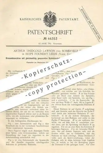 original Patent - Arthur Tredgold Lawson , Somerville Dear , Hope Foundry Leeds , York England , 1887 , Drosselmaschine