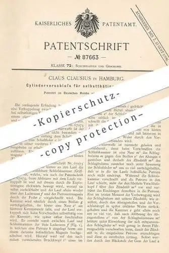 original Patent - Claus Clausius , Hamburg  1895 , Zylinderverschluss für Feuerwaffe | Gewehr | Revolver , Jagd , Pistol