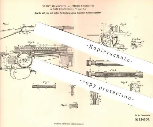 original Patent - Grant Hammond , Emilio Lastreto , San Francisco , USA , 1900 , Gewehr | Revolver , Jagd , Pistol !!