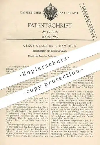 original Patent - Claus Clausius , Hamburg , Rückstoßlader mit Zylinderverschluss | Gewehr , Pistol , Revolver , Waffe