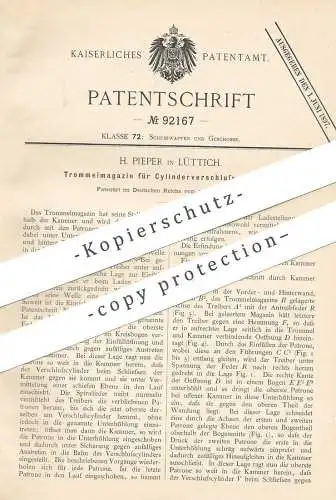 original Patent - Henri Pieper , Lüttich , Belgien , 1896 , Trommelmagazin für Gewehr | Waffe , Pistol , Jagd , Revolver