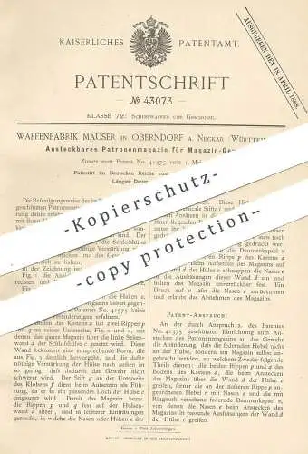 original Patent - Waffenfabrik Mauser , Oberndorf , 1887 , Patronenmagazin für Magazingewehr | Gewehr | Waffe , Jagd !!!