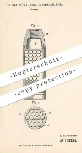 original Patent - Beverly Wyly Dunn , Philadelphia  USA , 1899 , Schrapnell | Revolver , Gewehr , Pistole , Waffe , Jagd