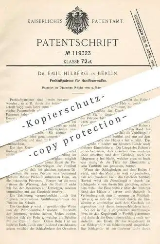 original Patent - Dr. Emil Hilberg , Berlin , 1899 , Pressluftpatrone für Handfeuerwaffe | Gewehr , Pistole , Waffe !!