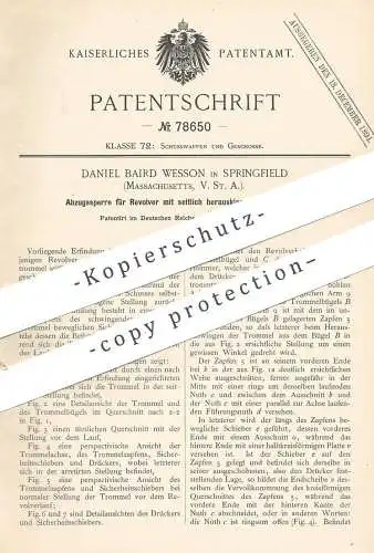 original Patent - Daniel Baird Wesson , Springfield , Massachusetts USA , 1894 , Abzugssperre f. Revolver | Gewehr Waffe