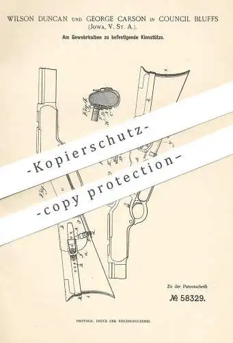 original Patent - Wilson Duncan , George Carson , Council Bluffs , Iowa ,  Gewehr | Pistole , Pistol | Waffe , Jagd !!!