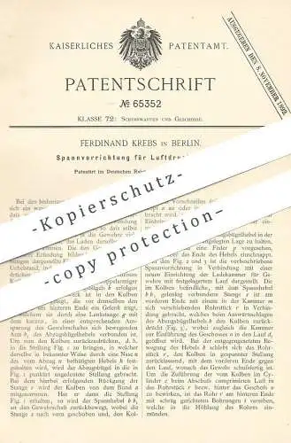 original Patent - Ferdinand Krebs , Berlin , 1892 , Spannvorrichtung für Luftdruck - Gewehr | Pistol , Waffe , Jagd