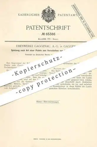 original Patent - Eisenwerke Gaggenau AG , 1892 , Spielzeug - Pistole | Gewehr , Pistol , Waffe , Jagd , Schießen !!!