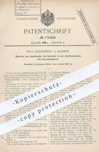 original Patent - Paul Lindenberg , Barmen  1905 , Anschneiden des Gewindes von Bohrern | Bohrer , Bohrmaschine , Bohren