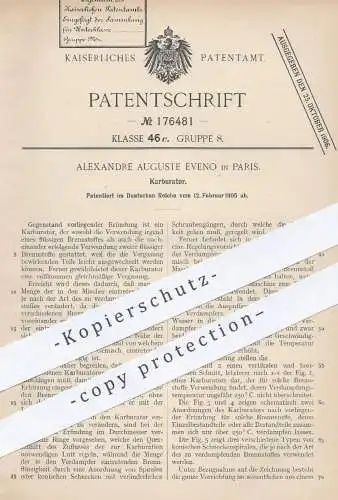 original Patent - Alexandre Auguste Eveno , Paris , Frankreich ,1905 , Karburator | Brennstoff , Vergaser , Gas , Gase !