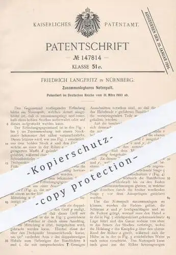 original Patent - Friedrich Langfritz , Nürnberg 1903 , Zusammenlegbares Notenpult | Noten Pult | Tisch , Stativ , Musik