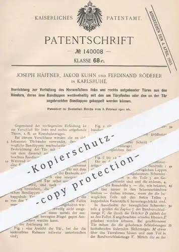 original Patent - Joseph Häffner , Jakob Kuhn , Ferdinand Röderer , Karlsruhe , 1902 , Verschluss für Eisenbahn - Türen