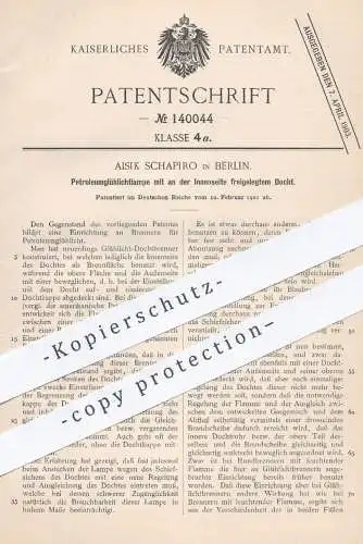 original Patent - Aisik Schapiro , Berlin , 1901 , Petroleumglühlichtlampe mit freiem Docht | Petroleum - Lampe , Licht