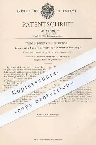 original Patent - Theod. Henning , Bruchsal , 1894 , Kontrolle für Weichen - Drahtzüge | Eisenbahn , Zug , Eisenbahnen