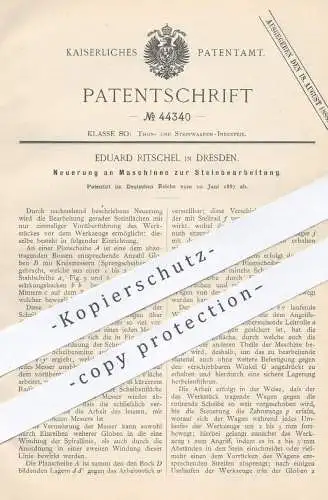 original Patent - Eduard Ritschel , Dresden , 1887 , Maschine zur Bearbeitung von Stein , Gestein , Ton | Steine !!!