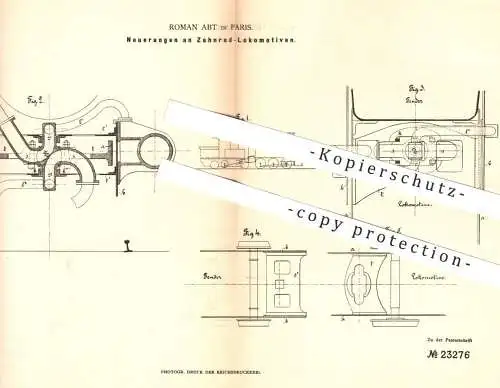 original Patent - Roman Abt , Paris , 1882 , Zahnrad - Lokomotiven | Lokomotive , Eisenbahn , Eisenbahnen !!