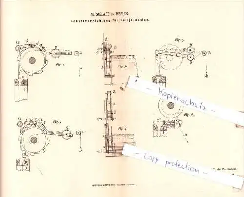 Original Patent  - M. Sielaff in Berlin , 1885 ,  Schutzvorrichtung für Rolljalousien !!!