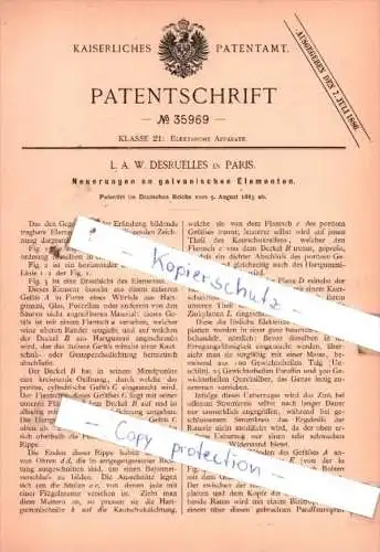 Original Patent  - L. A. W. Desruelles in Paris 1885 , Elektrische Apparate !!!