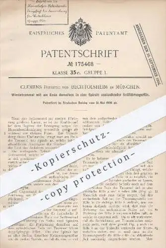 original Patent - Clemens Freiherr von Bechtolsheim , München , 1905 , Windetrommel  , Winde , Seil , Förderung !!!