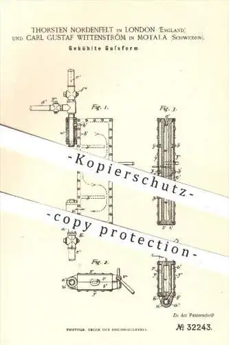 original Patent - T. Nordenfelt , London England | C. Gustaf Wittenström , Motala Schweden , 1884 , Gekühlte Guss - Form