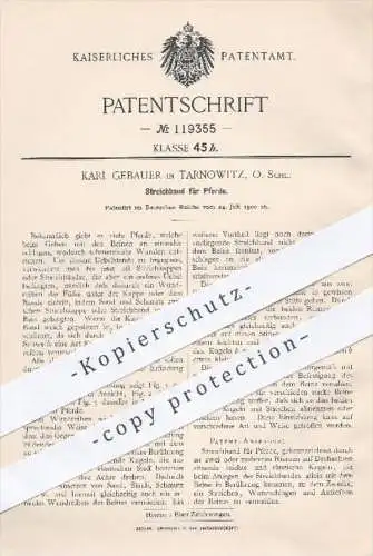 original Patent - K. Gebauer , Tarnowitz , 1900 , Streichband für Pferde | Pferd , Pferdezucht , Tiere , Reiten , Sport