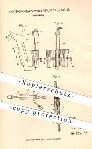 original Patent - Bartholomäus Wiesenmüller , Köln , 1901 , Gerüsthalter , Gerüstbau , Baugerüst , Gerüstbauer , Bau !!