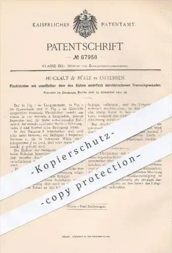 original Patent - Huckauf & Bülle , Ottensen , 1891 , Flachsichter mit Trennungswänden über den Sieben | Mühle , Mühlen