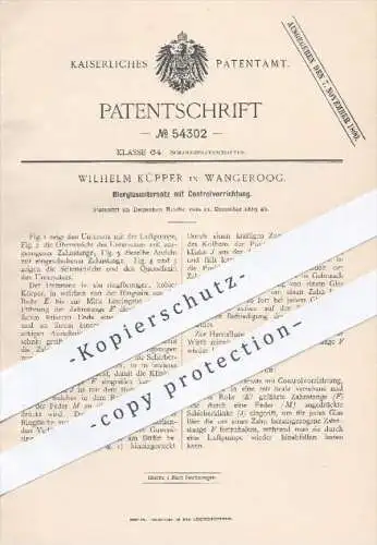 original Patent - W. Küpper , Wangeroog , 1889 , Bierglasuntersatz mit Kontrollwirkung , Bierglas , Bier , Gastronomie !