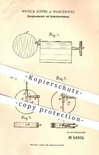 original Patent - W. Küpper , Wangeroog , 1889 , Bierglasuntersatz mit Kontrollwirkung , Bierglas , Bier , Gastronomie !