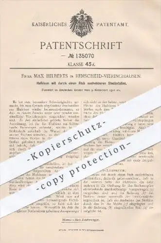 original Patent - Max Hilberts , Remscheid Vieringhausen , 1901 , Hufeisen mit aushebbaren Steckstollen , Huf , Schmied