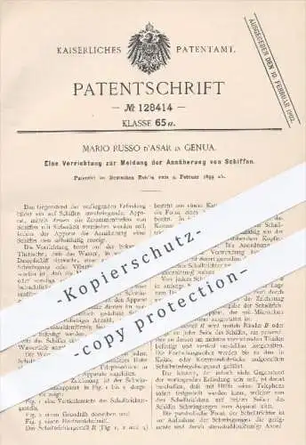 original Patent - M. Russo d'Asar , Genua  1899 , Vorrichtung zur Meldung der Annäherung von Schiffen | Schiff , Schiffe