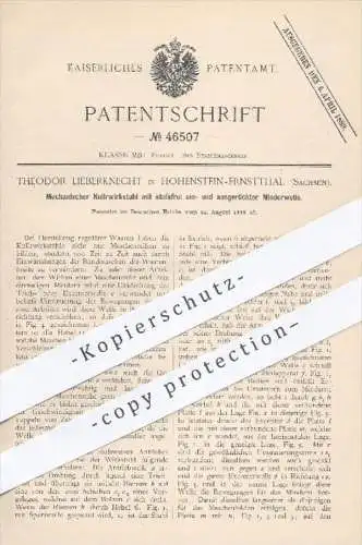 original Patent - T. Lieberknecht , Hohenstein Ernstthal , 1888 , Mechanischer Kulierwirkstuhl , Wirkstuhl , Stricken !