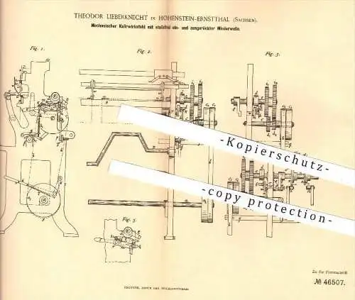 original Patent - T. Lieberknecht , Hohenstein Ernstthal , 1888 , Mechanischer Kulierwirkstuhl , Wirkstuhl , Stricken !