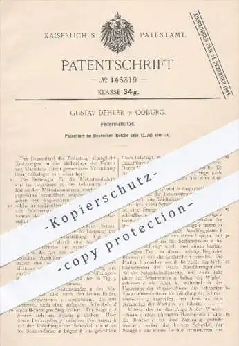 original Patent - Gustav Dehler in Coburg , 1901 , Federmatratze , Federkern , Matratze , Bett , Betten , Haushalt !!!