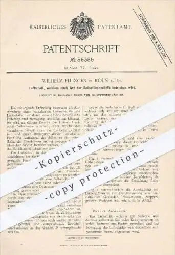 original Patent - Wilhelm Ellingen in Köln / Rhein , Luftschiff - ähnlich der Seilschleppschiffe , Luftfahrt , Sport !!