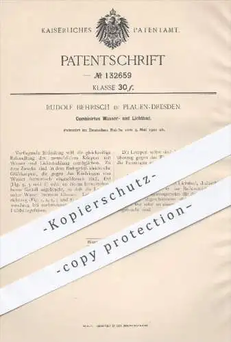 original Patent - Rudolf Behrisch , Plauen Dresden , 1901 , Kombiniertes Wasser- u. Lichtbad , Bad , Baden , Heilbad !