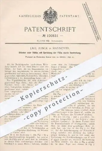 original Patent - E. Jungk , Hannover 1897 , Ständer o. Stütze mit Spreizung der Füße | Astronomie , Musikinstrumente !!