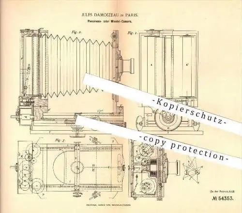 original Patent - Jules Damoizeau , Paris , 1889 , Panorama- o. Wandel - Kamera , Fotoapparat , Fotografie , Fotograf !!