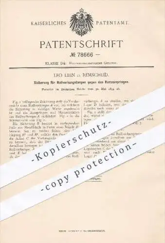 original Patent - Leo Lihn in Remscheid , 1894 , Sicherung für Rollvorhangstangen , Rollo , Rollos , Fenster , Gardinen